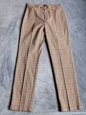 Vintage Dockers Womens Brown Plaid Academia Pleated Office Golf Pants, 14 Long